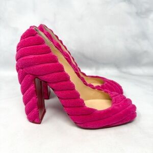 Christian Louboutin Cadrilla 100 Cake Terry Fabric Square Toe Pump Heels Pink 36